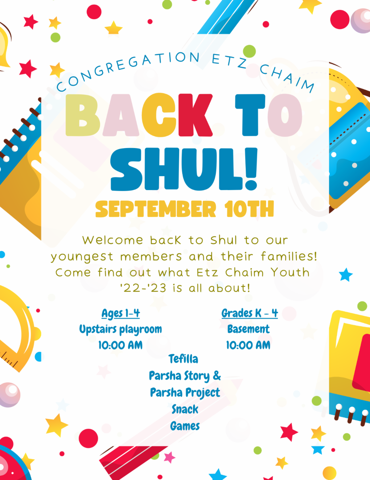 YOUTH: Back to Shul Shabbat (Tot Shabbat & Elementary School)