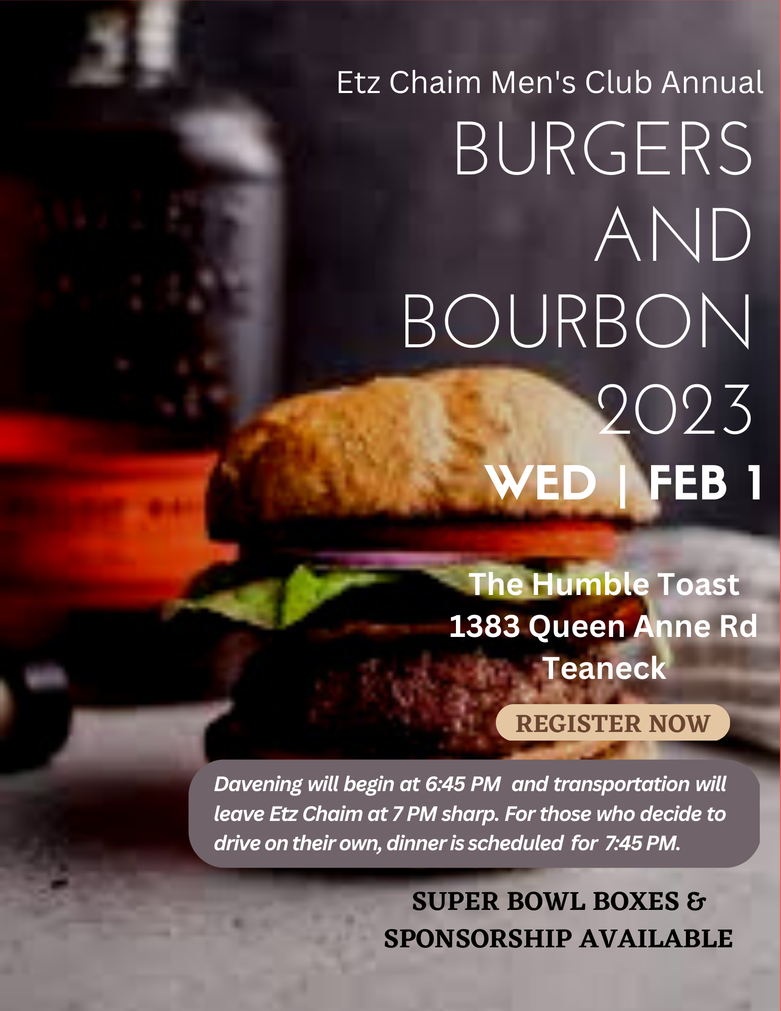 Men's Club Annual Burger's & Bourbon (Humble Toast in Teaneck)