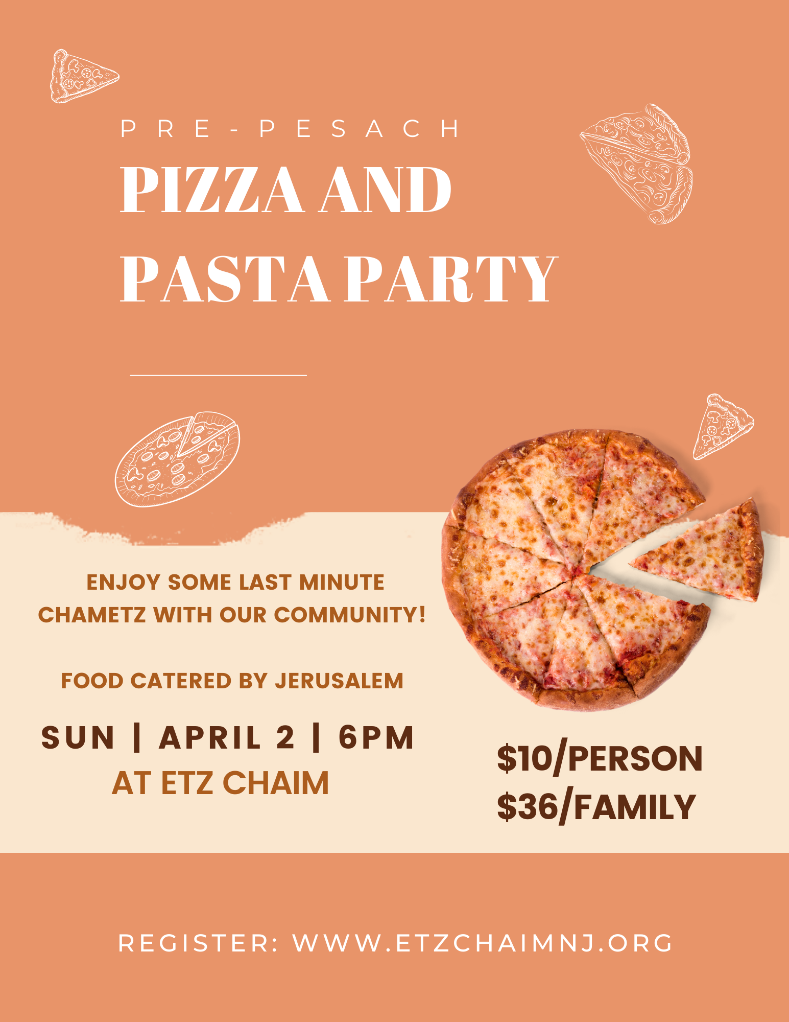 Pre-Pesach Pizza and Pasta Party!